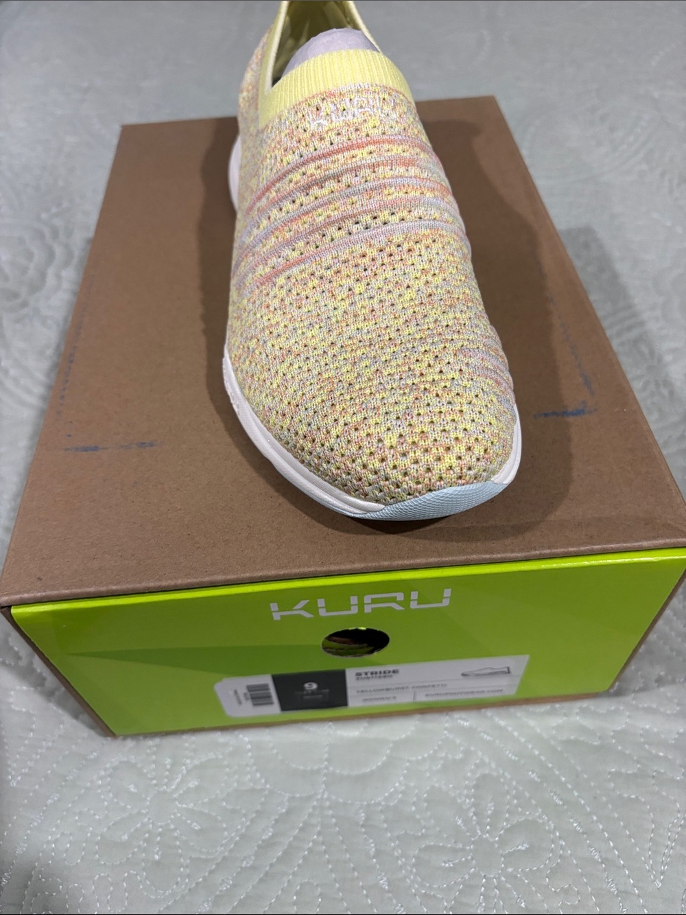 KURU Women's Slip-On Knit Sneaker in Pastel Yellow Multi